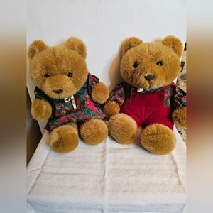 12” Commonwealth Stuffed Brown Bear Pair, Christmas Wardrobe Vintage Plush 1992